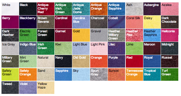 Gildan 5000 Color Chart 2016
